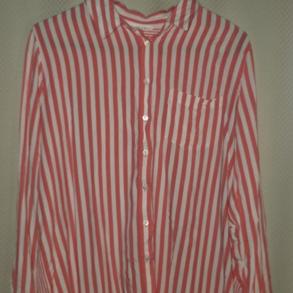 Jane + Delancey Coral/pink and White Striped Button-Up Shirt